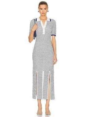 NWOT REMAIN 3d Wave Knit Polo Slit Dress Blue Chevron Collared 8